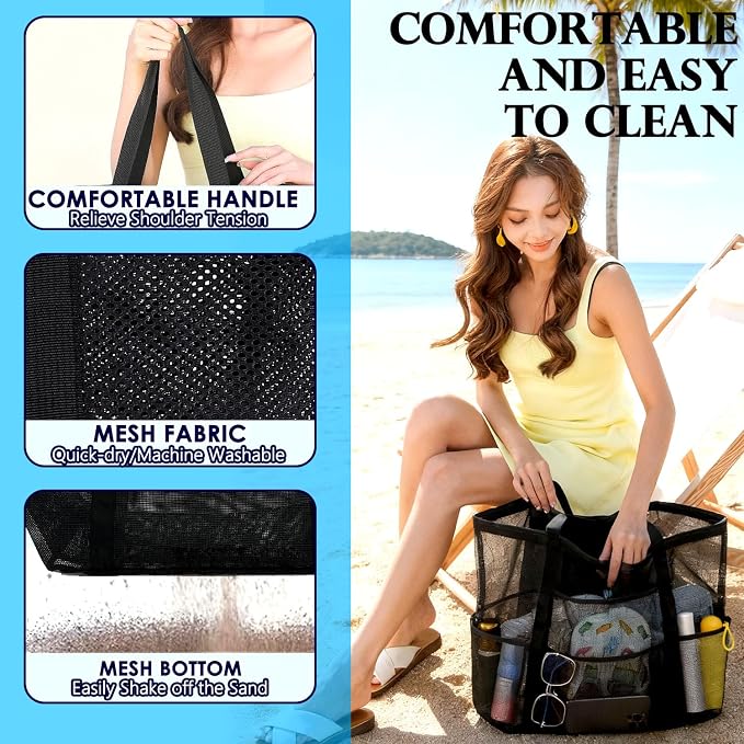 Fammart Mesh Beach Bag for Women, Large Beach Toy Pool Bag with Zipper Pocket, SandProof Cruise Essentials 2026 Family Travel - Image 6