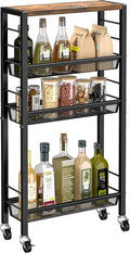 Slim Rolling Cart, 4-Tier Narrow Kitchen Storage Cart, Slim Utility Cart on Wheel, Skinny Bathroom storage cart with Wood Tabletop, 6.0" Deep, For Kitchen, Dining Room, Living Room, Laundry Room by VANTIMO