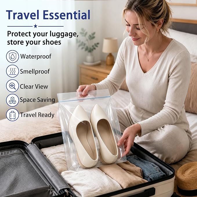 Waterproof Shoe Bags for Travel Packing Storage | Smellproof, Travel Essentials, Multi Purpose, Extra Thick Plastic - Image 3