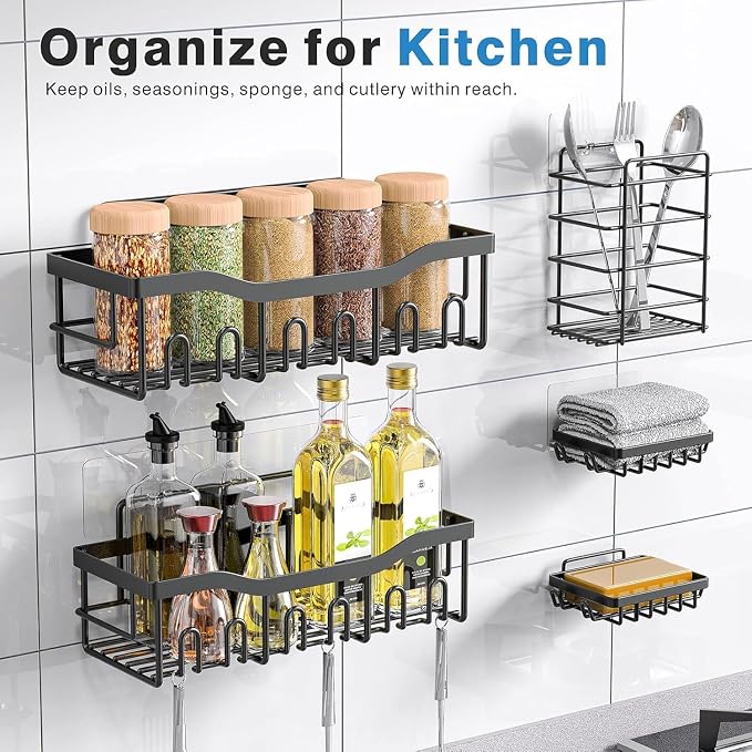 EUDELE 5-Pack Rustproof Stainless Steel Shower Caddy Set– No Drill Adhesive Bathroom Organizer, Space-Saving Shower Shelves for Apartment Essentials, Bathroom/Kitchen Storage Home Decor-L Size - Image 7