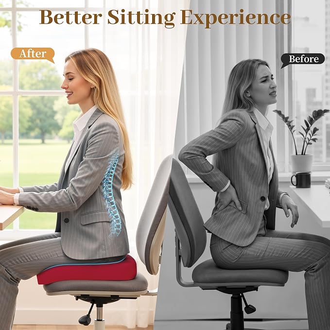TranquilRelax 2XL Memory Foam Seat Cushion for Office Chair, 3.7-Inch, Red | Medium-firm Support for Long Sitting, Washable Mesh Cover, Non-slip Base, Perfect for Car Seats & Short Drivers - Image 5