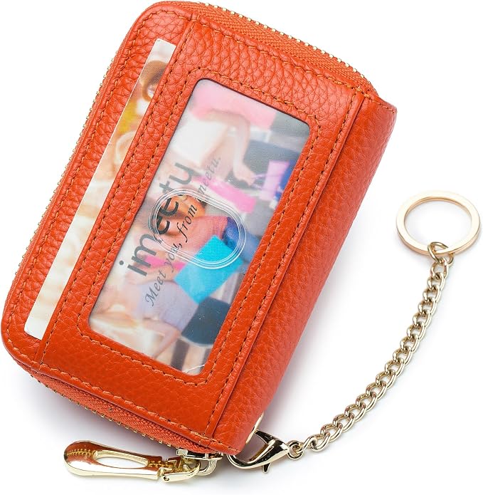 imeetu RFID Credit Card Holder, Small Card Wallet Women, Leather Card Case | Genuine Leather Women's Card & id Cases, Change Coin Purse with Zipper Keychain id Window, 20 Colors & 3 Styles, Daily, Gifts - Image 2