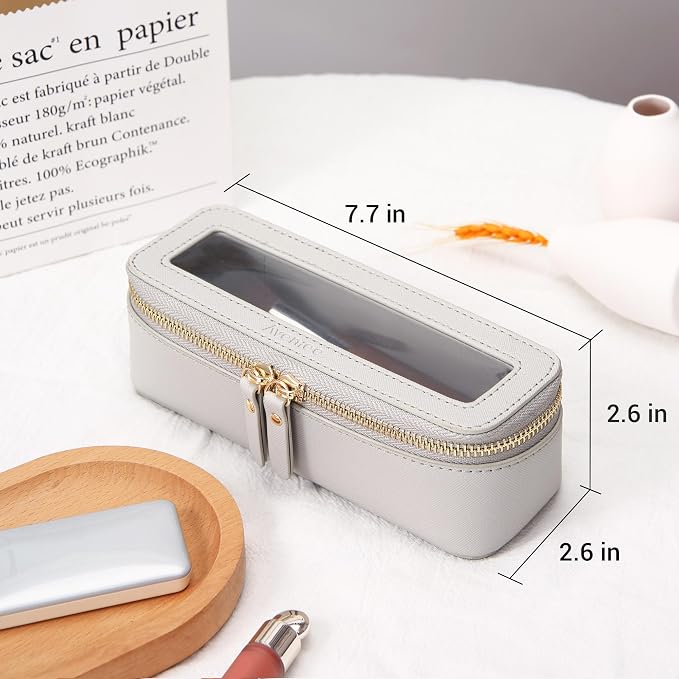 Aveniee Clear Makeup Brush Bag, Slim Brush Holder Cosmetic Case, Small Travel Toiletry Bag for Women, Thin Make up Bags with Zippers, Cute Travel Essentials Srorage Bag.Grey - Image 4