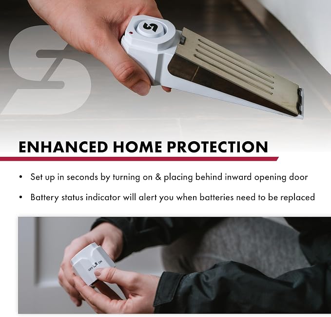 SABRE 120 dB Wedge Door Stop Security Alarm, Extremely Loud Wireless Alarm Siren Audible Up To 1,500 Ft., Non-Skid Pad, Compact Alarm Great for Home, Travel, Apartment or Dorm - Image 6