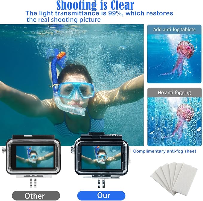 196FT/60M Waterproof Case for DJI Osmo Action 5 Pro/4/3 | with 3 Pack Dive Filters, Underwater Protective Housing Dive Kit, Professional Action Camera Dive Accessory - Image 4