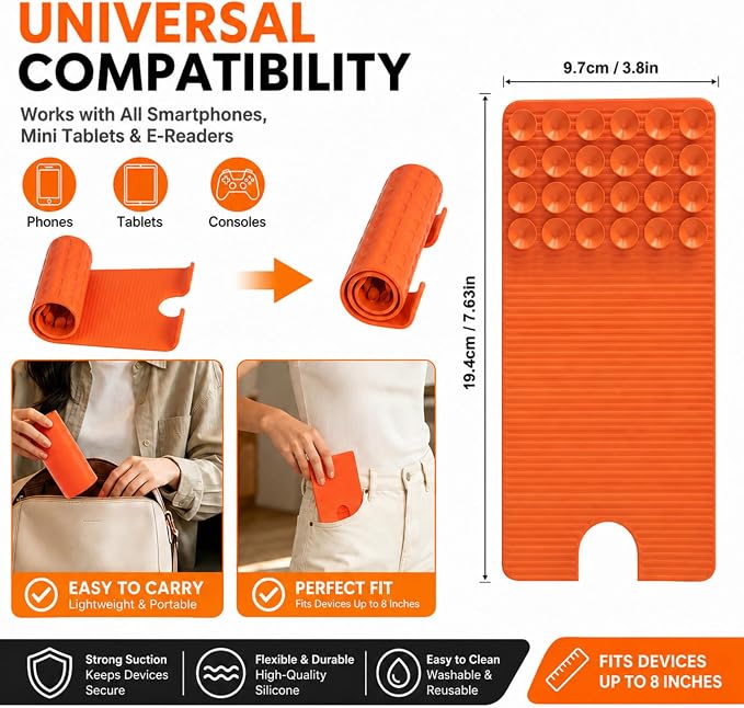 Airplane Phone Holder, Flexible Silicone Cell Phone Stand | Travel Essentials, Bendable Foldable, For Desk Bed Treadmill, 24 Suction Cups, Portable Plane Essentials for Flying - Image 4