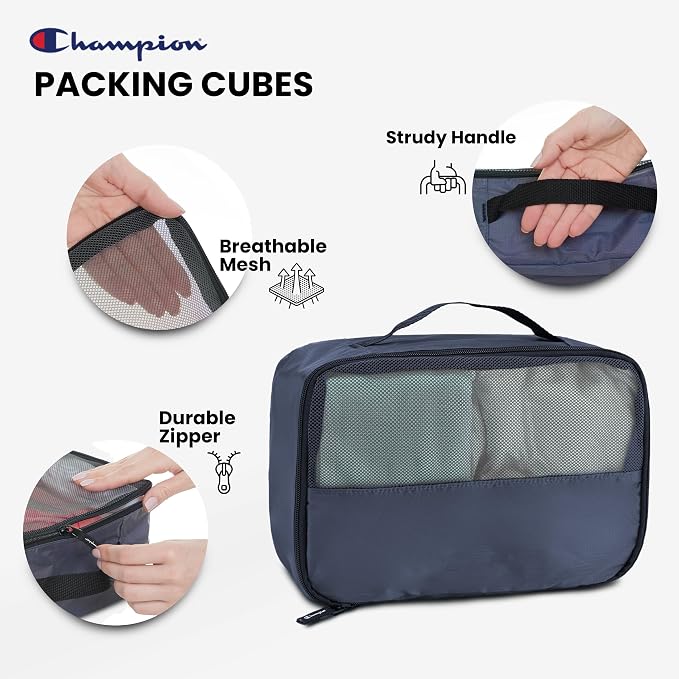 Champion Packing Cubes for Travel - 6 Piece Organizer Set, Carry-On Ready | Breathable mesh, sturdy handles; 3 cubes, 1 laundry bag, 2 zip pouches; zipper closure; fits carry-on and full-size suitcases - Image 4