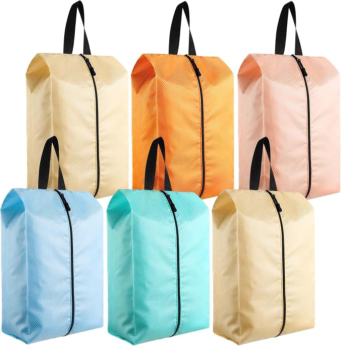 6 Pcs Travel Shoe Bags with Zipper Nylon Portable Waterproof Suitcase Shoe Organizer Packing for Golf(S,Pastel) by Bulyoou