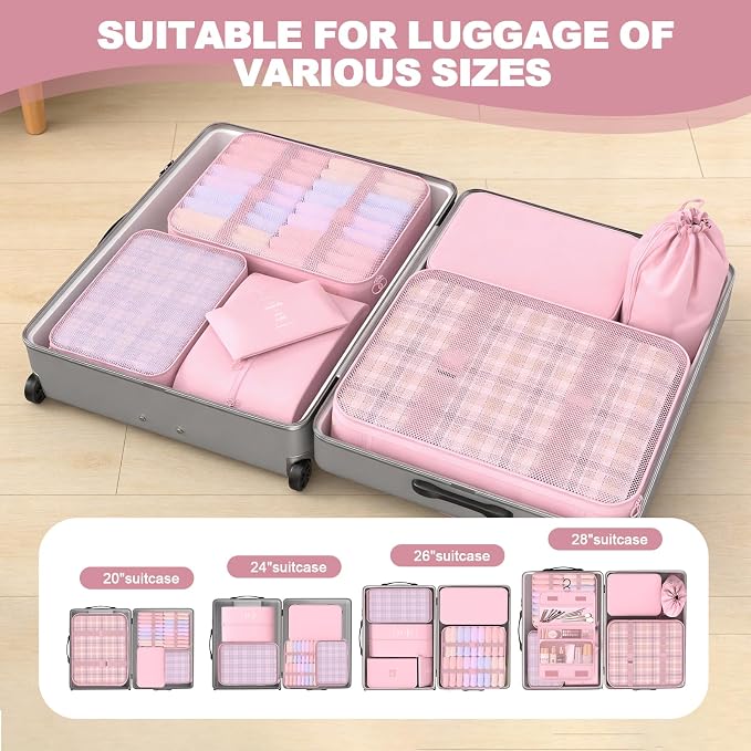8 Set Packing Cubes for Travel,Suitcase Organizer Bags for Luggage with Shoe & Hanging Toiletry Bag, Vacation Essentials & Accessories for Cruise Ship, Airplane Must-Have,Road Trip & Camp Gifts(Pink) - Image 4