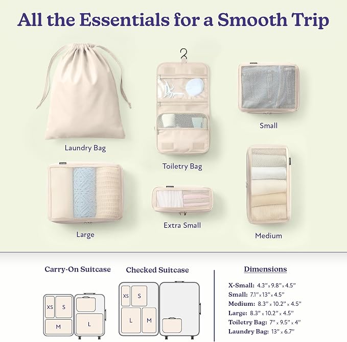 Vandel Compression Packing Cubes for Women, Set with Hanging Toiletry Bag | TSA Approved, Includes Laundry Bag, Compressible Carry On Suit Case Organizer Luggage Packing Cubes for Travel Organizer - Image 3