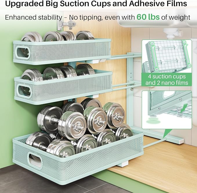 Under Sink Organizer, 2-Pack 3-Tier Height Adjustable Thickened Metal Pull out Cabinet Organizer Shelf, Slide out Storage Drawer Rack for Bathroom Kitchen Pantry Home Organization, LightBlue - Image 7