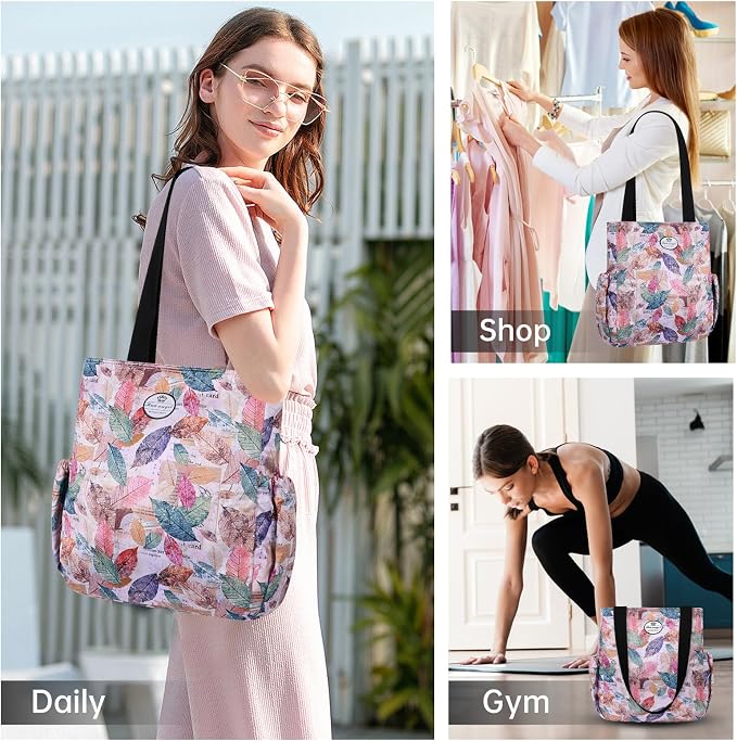 HUA ANGEL Floral Tote Bag - Casual Shoulder Bag Daily Tote Bag with Zipper Gym Travel Shopping Work Handbag for Women - Image 2