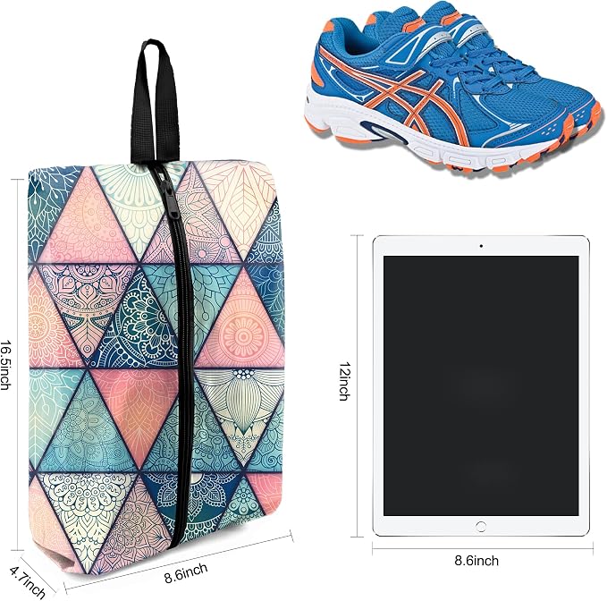 BeeGreen Shoe Bags 6 Pack Geometry Design for Travel with Handle as Packing Organizers for Suitcase and Luggage | Portable Nylon Storage Accessories for Vacations, Essential Gifts for Women and Men​ - Image 2