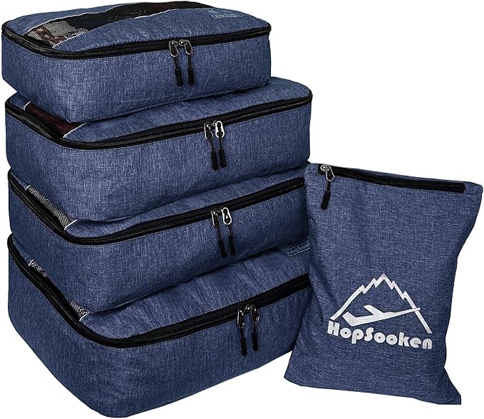 5 Set Packing Cubes for Travel Large Suitcase Luggage Organizer Bags Travel Accessories Vacation 4 Cubes 1 Laundry Pouch Bag by HOPSOOKEN