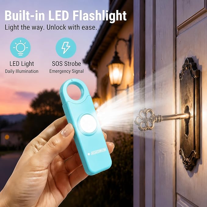 Rechargeable Personal Safety Alarm for Women | 130dB Loud Siren & Strobe Light & Low Battery Notice, Emergency Keychain Alarm for Self Defense (Aqua) - Image 4