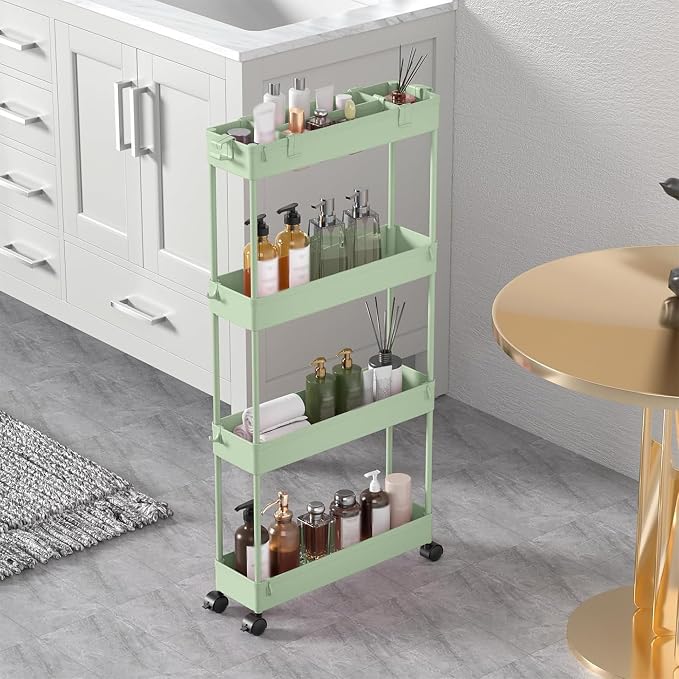 2-piece Set Slim Storage Cart 3 Tier,Bathroom Organizer Rolling Utility,Mobile Shelving Unit Slide Out for Office, Kitchen, Laundry Room & Narrow Places - Image 6