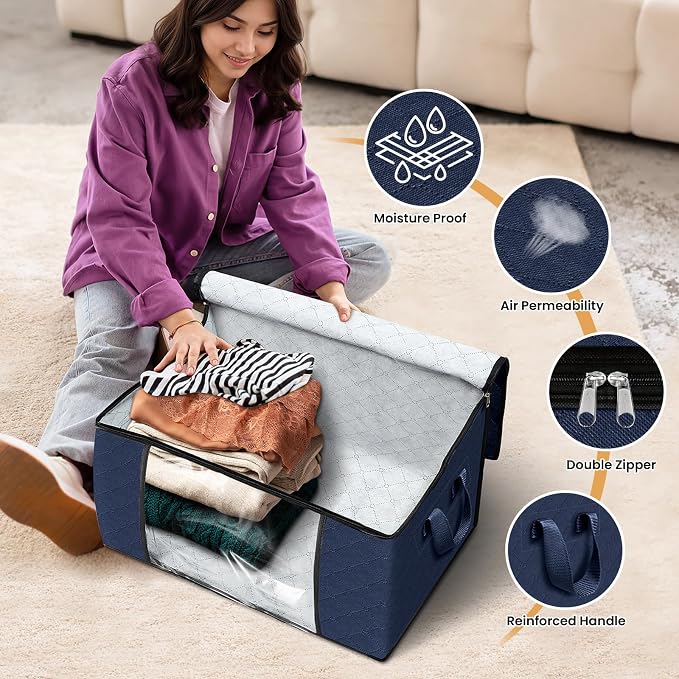 8 Pack Storage Bags for Clothes Blanket Storage Bins with Lids | Foldable Closet Organizers with Zippers,Window and Handles,Fabric Storage Bins for Sweater,Comforter,Bedding,Dorm essentials - Image 4