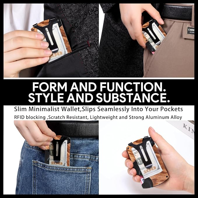 Slim Wallet for Men,RFID Blocking Minimalist Metal Wallet, Money Clip/Cash Holder, Front Pocket Aluminum Credit Card Holder, Ideal Gift for Men,Unique Pattern Black - Image 7