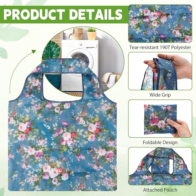 Tanlade Reusable Shopping Foldable Grocery Bags Bulk Large Tote Bags with Handle for Kitchen Supermarket Washable 50 Patterns - Image 4