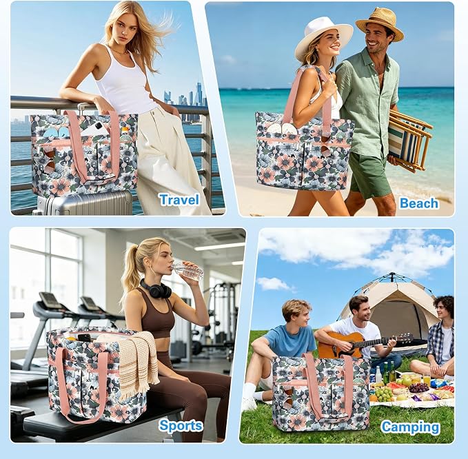 HUANLANG Large Beach Bags for Women Pool Bag with Zipper, Waterproof Sandproof Beach Tote Travel Bag with Wet Pocket - Image 7
