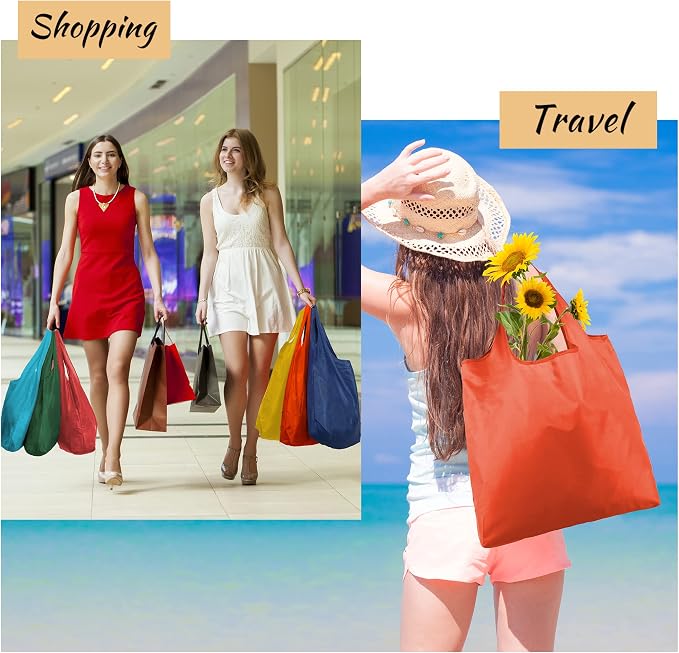 BeeGreen Foldable Travel Bag Reusable Shopping Bags for Groceries - 6 Pack Large Collapsible Bags - Lightweight Machine Washable Tote Bags - Colorful Kitchen Grocery Bags (Red, Orange, Green)​ - Image 7