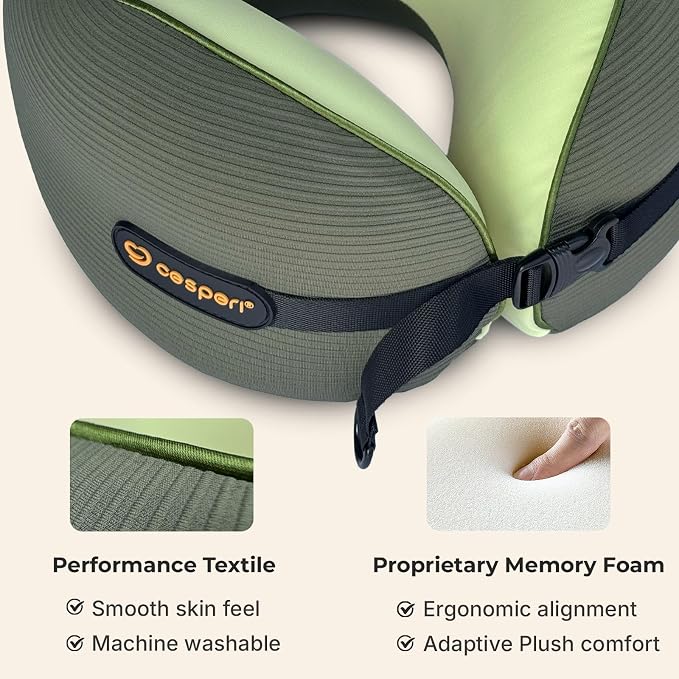 Cesperi® Ergonomic Travel Neck Pillow for Airplanes & Cars, Small | CertiPUR-US® Certified Memory Foam, Washable Cover, Travel Bag, Petite Neck Fit, Neck Pillow for Flights (Avocado Green) - Image 5