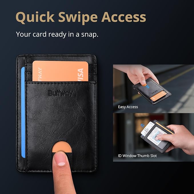Buffway Slim Minimalist Front Pocket RFID Blocking Leather Wallets for Men and Women - Alaska Black - Image 4