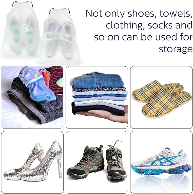 Shappy 50 Pcs Translucent Shoes Bags for Travel Storage Large Clear Drawstring Bags Plastic Portable Shoe Organizer Pouch (Classic,11.8 x 15.7 Inches) - Image 3