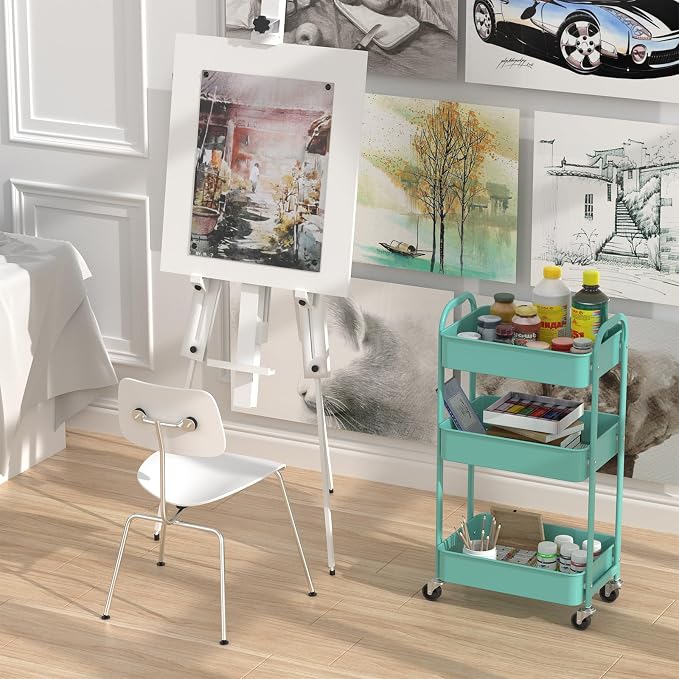 MAX Houser 3-Tier Rolling Utility Cart with Caster Wheels,Easy Assembly, for Kitchen, Bathroom (Turquoise) | Easy Assembly, multi-purpose storage trolley for kitchen, rolling cart with smooth caster wheels for bathroom - Image 5