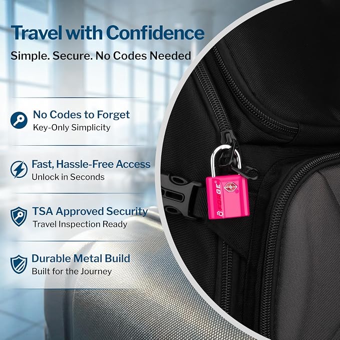Forge Small Size TSA Approved Luggage Locks. Key Locks for Travel. Ultra Secure Dimple Key Travel Locks Alloy Body Luggage Locks. 4 Color Pack. - Image 6