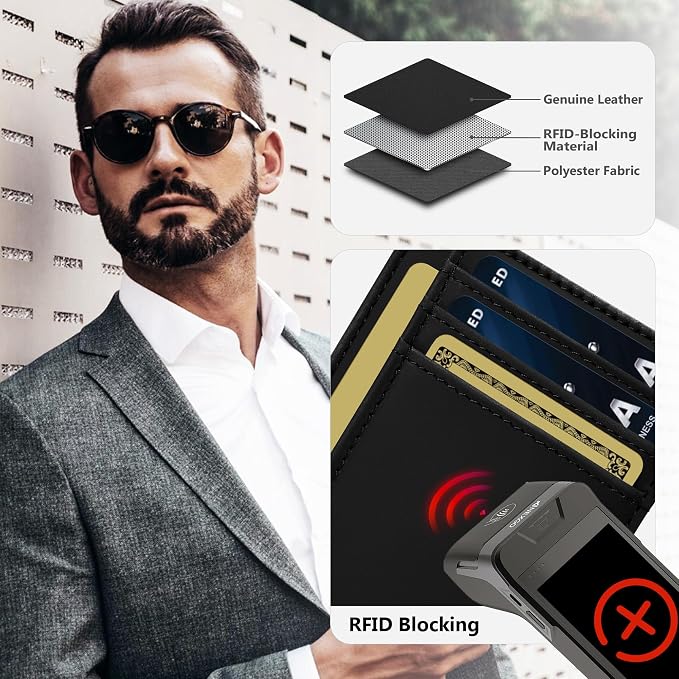 Travelambo 100% Genuine Leather Wallet for Men and Women, Slim Minimalist RFID Blocking Front Pocket Credit Card Holder with Gift Box - Image 4