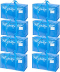 TICONN 8 Pack Extra Large Moving Bags Heavy Duty with Zippers & Carrying Handles, Durable Storage Bags Moving Boxes for Closet Organizers and Storage (8 Pack, Sky Blue) by TICONN