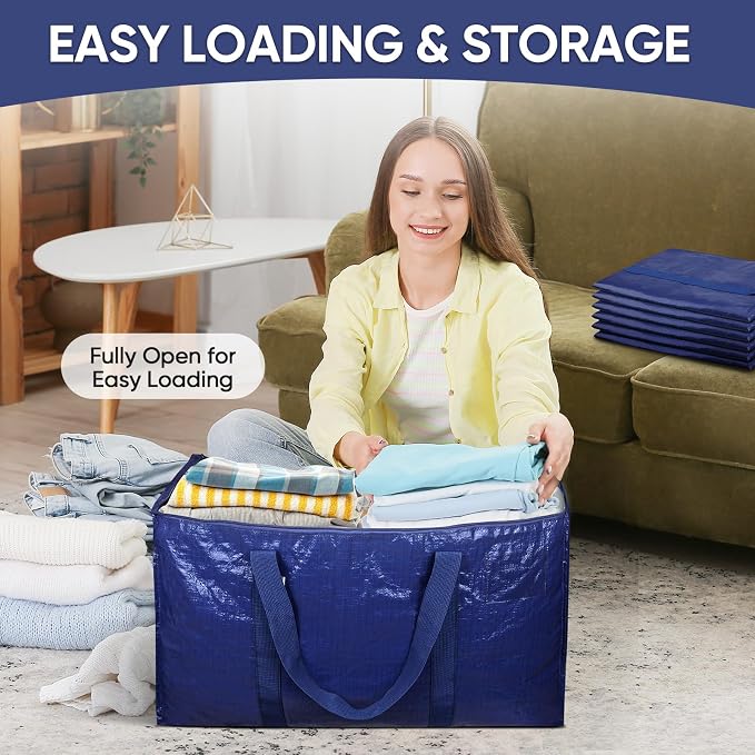 TICONN 8 Pack Extra Large Moving Bags Heavy Duty with Zippers & Carrying Handles, Durable Storage Bags Moving Boxes for Closet Organizers and Storage (8 Pack, Navy) - Image 7