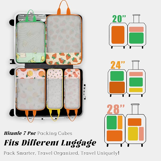 7 Pcs Compression Packing Cubes Travel for Suitcases, Luggage Organizer Washable Storage Bags Set for Backpack Travel- Packaging Cubes for Carry-Ons and Storage - Image 4