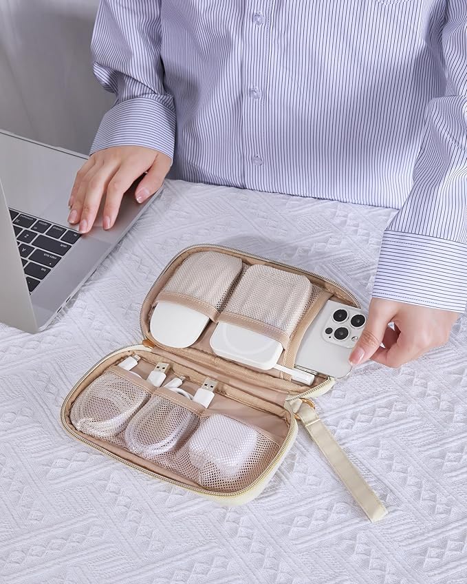 BAGSMART Cord Organizer Travel Cable Organizer Bag Tech Electronic Organizer Travel Case, Travel Essentials for Charger, Cable, Phone, Flash drive, Single Layer - Beige | Travel Essentials, Tech Organizer Pouch, Cord organizer bag for Cables, Compact T... - Image 7