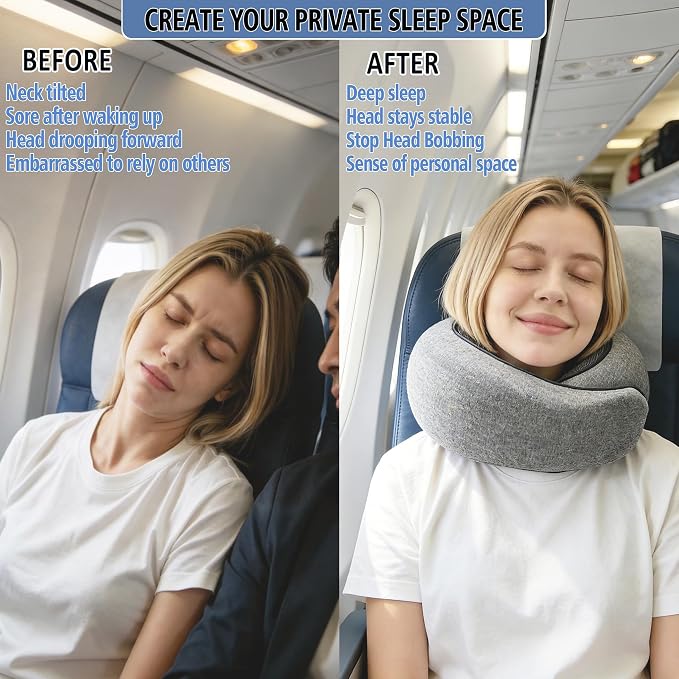 Travel Pillow, Neck Pillow for Airplane, Ergonomic Memory Foam Travel Neck Pillow for Airplanes, Comfortable Flight Pillow for Long Flights & Sleeping - Image 2