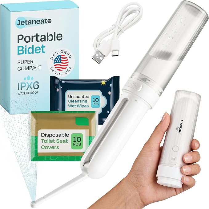 Portable Electric Bidet for Travel - Portable Bidet Rechargeable Handheld Sprayer with 3 High Pressure Modes, USB-C, Adjustable Nozzle & Extra Clean Kit, IPX6 Waterproof Peri Bottle (White) - Image 9