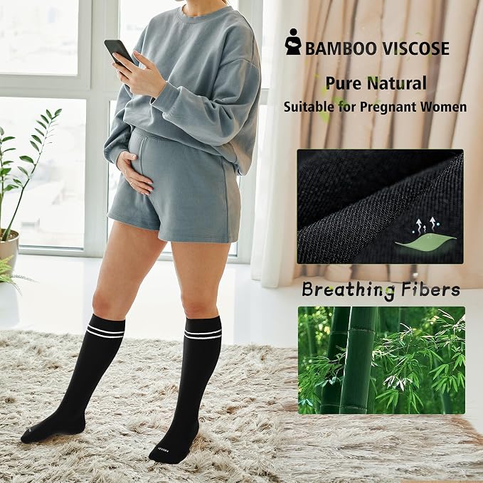 LEVSOX Viscose Made from Bamboo Compression Socks for Pregnant Women 20-30 mmHg Knee High Cute Mens Supports Socks for Travel - Image 4