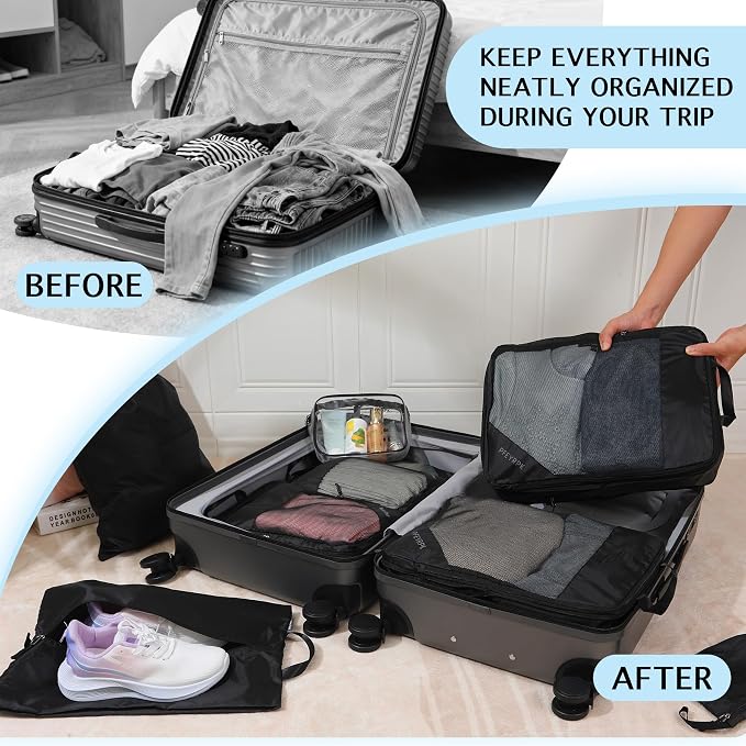 PFEYRPK Lightweight Compression Packing Cubes for Suitcases, Compressible Expandable Travel Packing Organizer with Clear Toiletries and Backpack Bag, Travel Essentials for Carry on Luggage 7 Set - Image 2