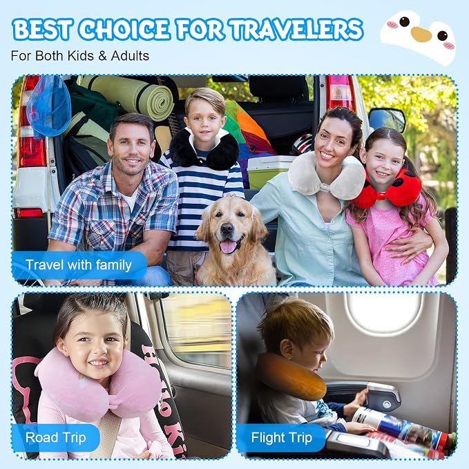 Cirorld Travel Pillow for Kids Adult Cute Neck Pillow for Traveling Memory Foam Airplane Pillow Sleep Mask Animal Flight Pillow Head Rest Neck Support for Cars Long Flights (Penguin, 9-12 Y/O) - Image 9