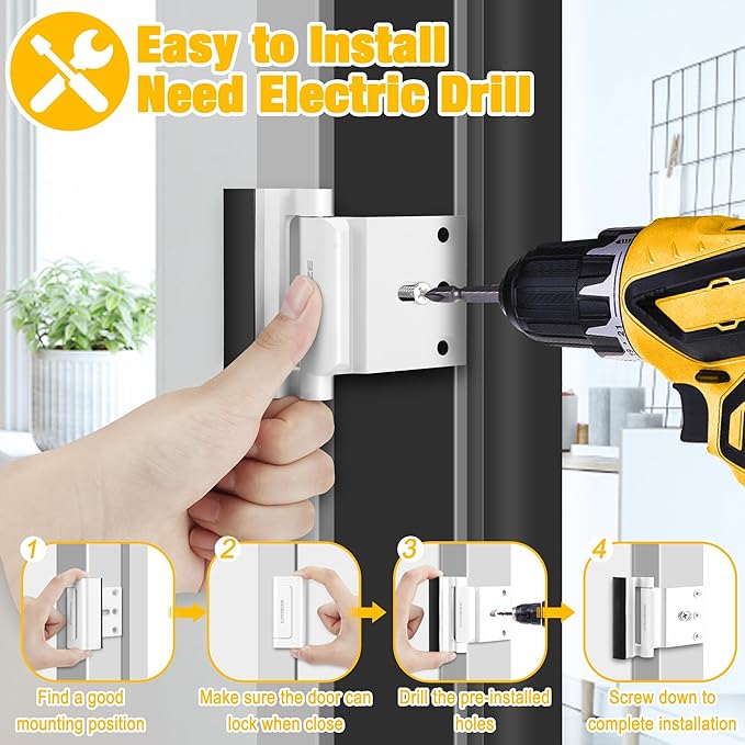 2 Pack Home Security Door Lock, Reinforcement Lock for Kids Safety, White | Withstands 1000 lbs of Impact, Door Lock for Front Door, Defender Door Locks Latch, Inside Door Lock, For Door Security - Image 4