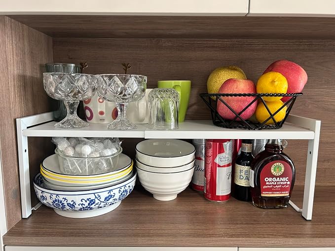 Expandable Cabinet Shelf Organizer 16-26" L Stackable Kitchen Counter Shelf Rack Stand Sink Riser Countertop Storage White (Normal 7.9”D) - Image 9