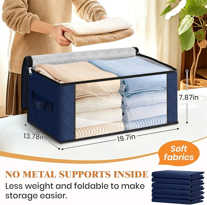 35L Closet Organizers, Foldable Under Bed Storage Containers | Storage Bags with Zippers,Window and Handles for Organizing Bedroom, Closet, Clothing,Organization with Handle - Image 2
