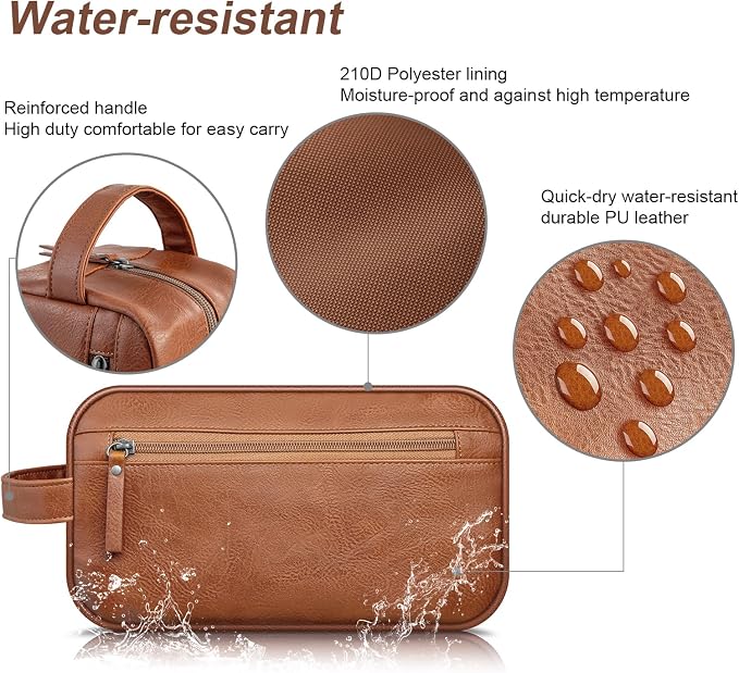 Travel Toiletry Bag for Men and Women, Travel Shaving Dopp Kit Water-resistant Bathroom Toiletries Organizer PU Leather Cosmetic Bags (Dark Brown) - Image 5