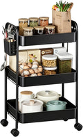 Heavy-Duty Rolling Cart 3 Tier Metal Utility Storage Cart | with Casters, Hooks & Hanging Cups, Rolling Storage Organizer for Kitchen Office Craft Snack Book by Unknown