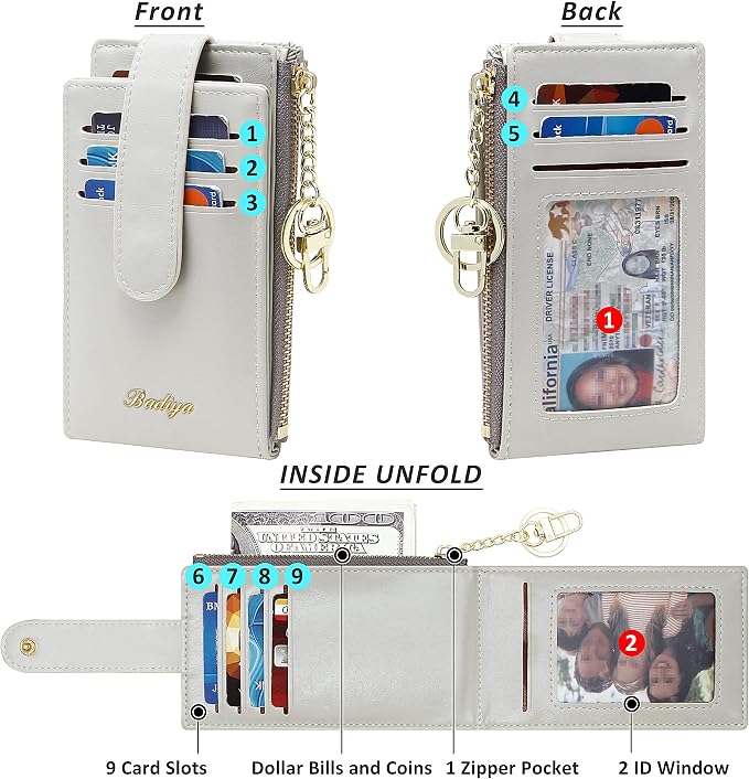 Badiya Slim Women Wallet RFID Blocking Bifold Compact 9 Card Slots Holder Wallets Soft Leather with Zipper Coin Pocket 2 ID Window - Image 5
