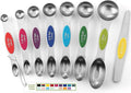 Spring Chef Magnetic Measuring Spoons Set of 8 for Kitchen, Multicolor | Stainless Steel Teaspoon & Tablespoon Measuring Spoons with Leveler for Dry & Liquid Ingredients, Dual Sided, Dishwasher Safe by SpringChef
