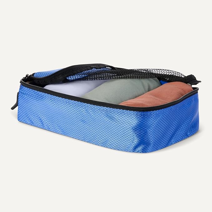 Amazon Essentials 4-Piece Packing Cubes Travel Accessories Set, Space-Saving Luggage Organizers with Double Zipper, Mesh Top, Small/Medium/Large/Slim, Blue (Previously Amazon Basics) - Image 3