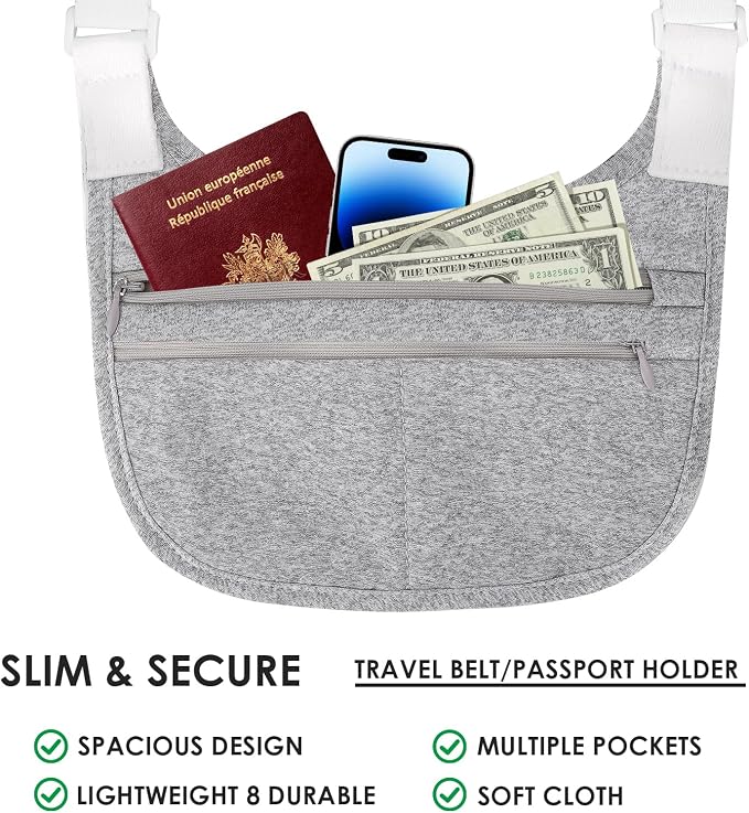 Travel Money Belt Cashsafe Anti Theft Travel Wallet, Fanny Packs for Passport Holder Hidden Under Clothes, Running Bag to Carry Phone Keys (Grey) - Image 5
