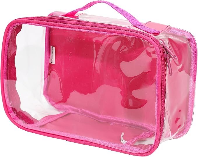 Small Clear Travel Packing Cube/See Through PVC Plastic Pouch for Carry On Suitcase, Backpack or Diaper Bag/Transparent Multipurpose Accessories, Makeup & Underwear Organizer w/Handle (Pink) by EzPacking